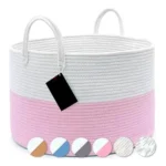 Cotton Pack Of_1 14x12 Inch Laundry Storage Basket For Clothes (Pink-White) - Image 3
