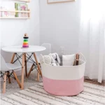 Cotton Pack Of_1 14x12 Inch Laundry Storage Basket For Clothes (Pink-White) - Image 2