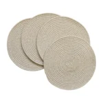 Cotton Dining Table Round Placemat Mats Set of 4 (Beige-White) - Image 4