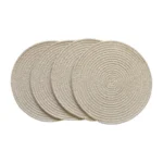Cotton Dining Table Round Placemat Mats Set of 4 (Beige-White)