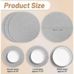 Cotton Dining Table Round Placemat Mats Set of 4 (Grey) - Image 2