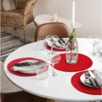 Cotton Dining Table Round Placemat Mats Set of 4 (Red) - Image 2