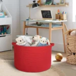 Cotton Pack Of_1 14x12 Inch Storage Basket For Clothes With Out Lid (Red) - Image 2