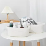 Cotton 10x7x4 Inch2 Pcs Oval Storage Basket For Clothes (White) - Image 2