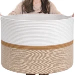 Cotton Dori 16x14 Inch Storage Basket For Clothes With Out Lid (White-Beige-White) - Image 4