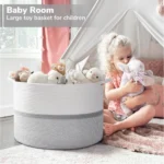 Cotton Dori 16x14 Inch Storage Basket For Clothes With Out Lid (White-Gray-White) - Image 2