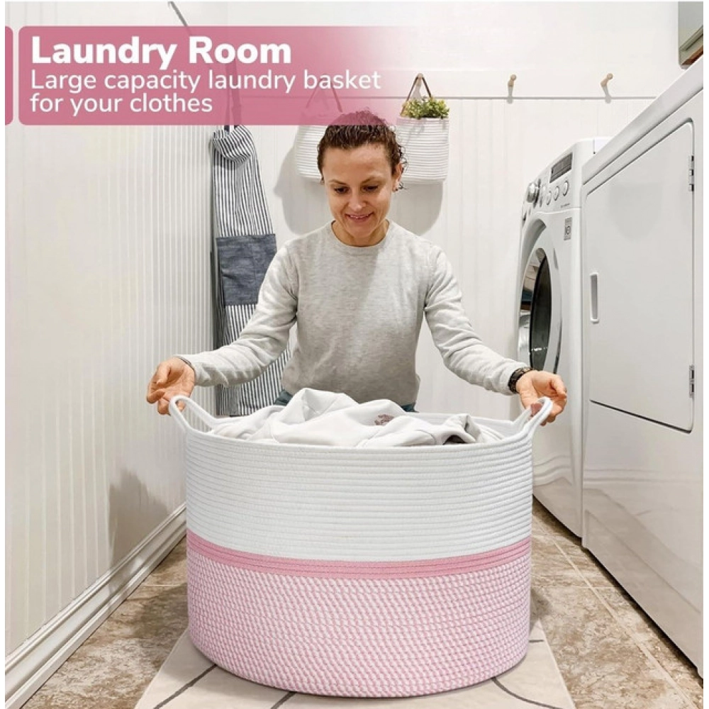 PID-66468-Cotton-Pack-Of-1-Dori-16x14-Inch-Storage-Basket-For-Clothes-With-Out-Lid-White-Pink-Whit-1000x1000-1.webp Cotton Dori 16x14 Inch Storage Basket For Clothes With Out Lid (White-Pink-White) - Image 1