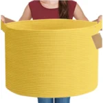 Cotton Pack Of_1 14x12 Inch Storage Basket For Clothes With Out Lid (Yellow) - Image 4