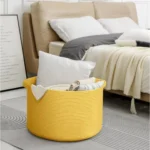 Cotton Pack Of_1 14x12 Inch Storage Basket For Clothes With Out Lid (Yellow) - Image 3