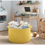 Cotton Pack Of_1 14x12 Inch Storage Basket For Clothes With Out Lid (Yellow) - Image 2