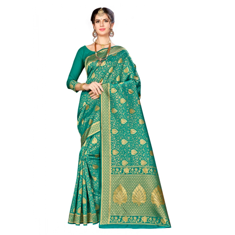 49730449186_6d50c88333_o_d-1000x1000-1.webp Women's Banarasi silk Saree with Blouse (Green, 5-6mtr) - Image 1