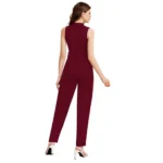 Women's Knitting stretchable Solid Round Neck Sleeveless Jumpsuit (Maroon) - Image 5