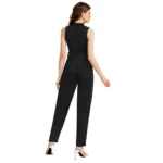 Women's Knitting stretchable Solid Round Neck Sleeveless Jumpsuit (Black) - Image 5