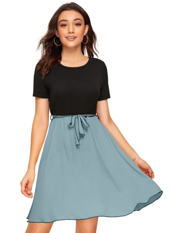 Women's Knitting stretchable Solid Round Neck Cap Sleeve Dress (Pista)