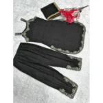 Women's Georgette Embroidery Sleeveless Round Neck Kurti, Palazzo And Dupatta Set (Black) - Image 3