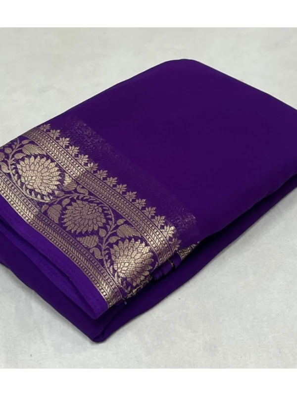 Women's Crepe Chit Pallu Solid Saree With Unstitched Blouse 5.5Mtr (Dark Purple)