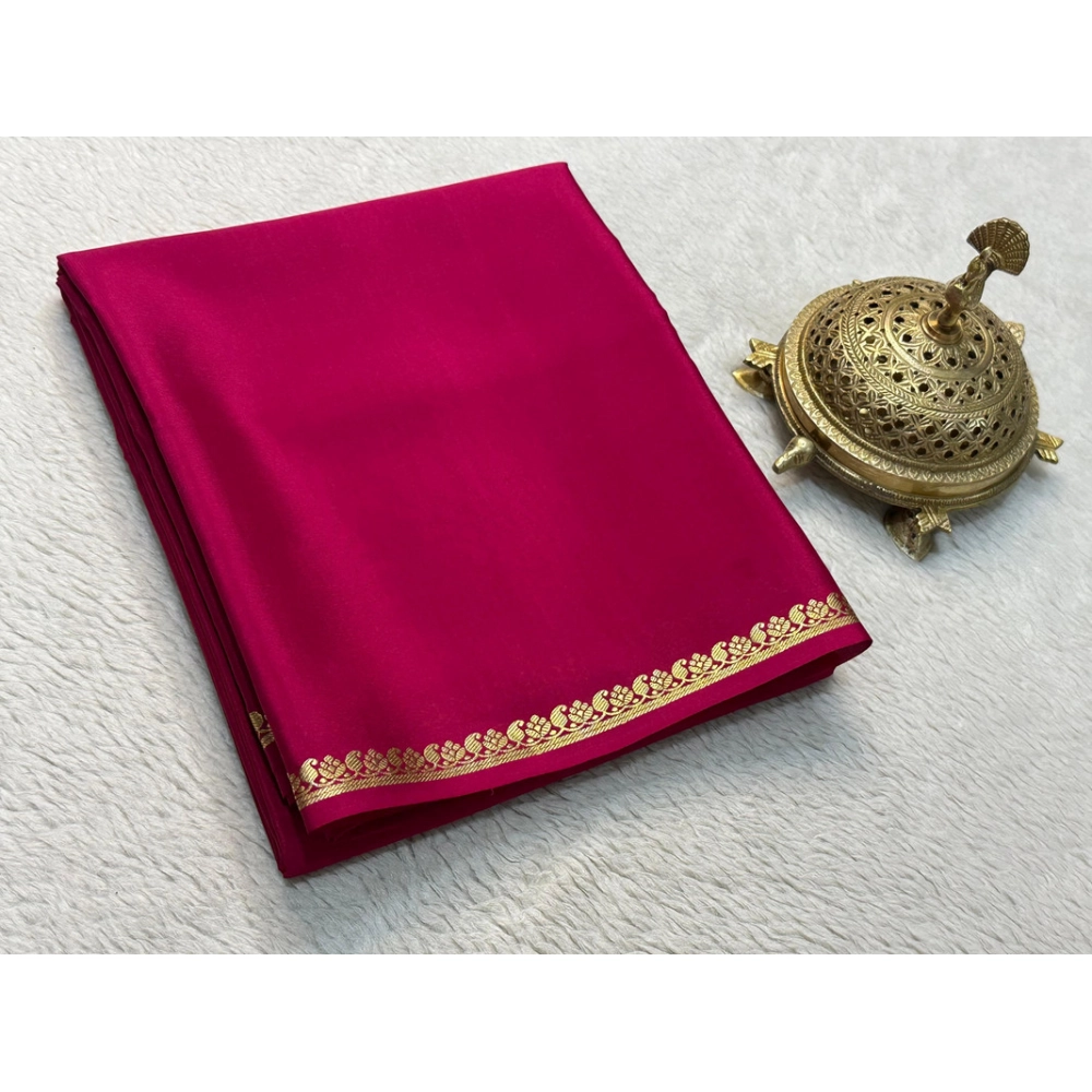 BSB98-SANW1031-Main-1000x1000-1.webp Women's Crepe Chit Pallu Solid Saree With Unstitched Blouse 5.5Mtr (Pink) - Image 1