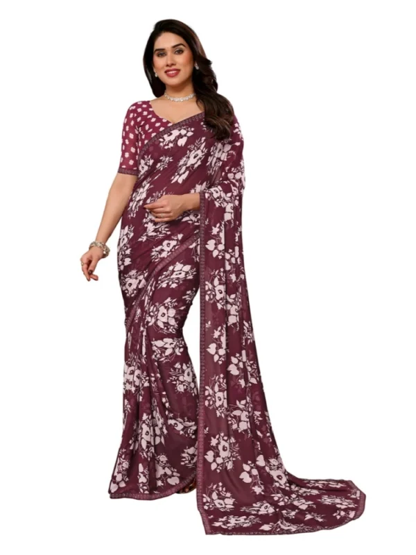 Women's Georgette Printed Saree With Unstitched Blouse 5.5Mtr (Brown)