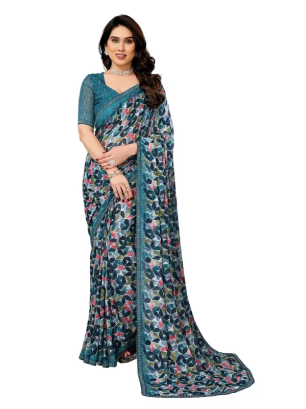 Women's Georgette Printed Saree With Unstitched Blouse 5.5Mtr (Sky Blue)
