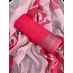 Women's Linen Cotton  Printed Saree With Unstitched Blouse 5.5Mtr (Pink) - Image 2