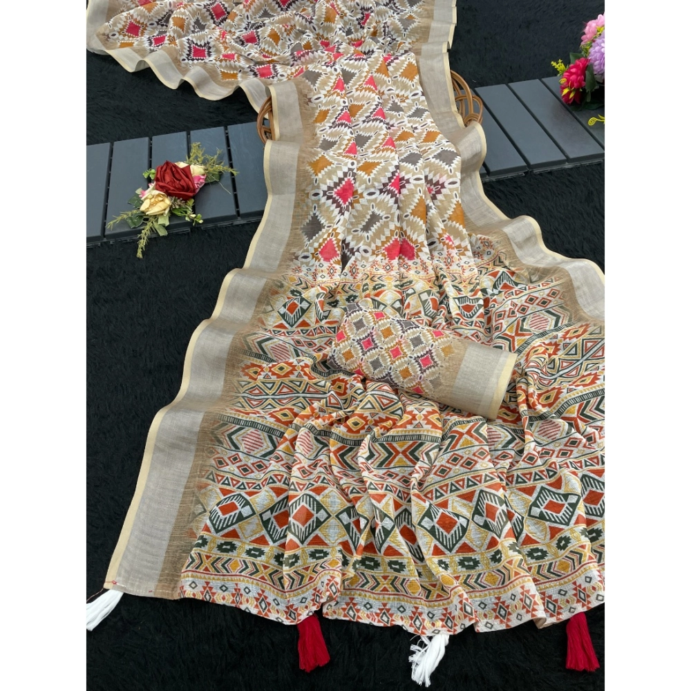PID-63882-Women-s-Linen-Cotton-Printed-Saree-With-Unstitched-Blouse-5-5-Mtr-Cream-1-1000x1000-1.webp Women's Linen Cotton Printed Saree With Unstitched Blouse 5.5Mtr (Cream) - Image 1