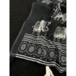Women's Linen Cotton Printed Saree With Unstitched Blouse 5.5Mtr (Black) - Image 2
