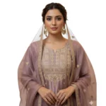 Women's Silk Embroidered 3/4th Sleeve Round Kurti With Sharara Pant and Dupatta Set (Purple) - Image 5