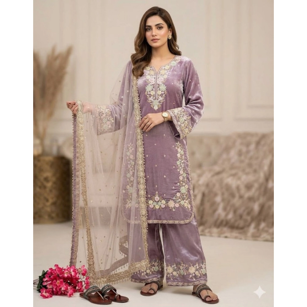 PID-66496-Women-s-Silk-Embroidered-3-4th-Sleeve-Round-Kurti-With-Palazzo-and-Dupatta-Set-Lavender-1000x1000-1.webp Women's Silk Embroidered 3/4th Sleeve Round Kurti With Palazzo Pant and Dupatta Set (Lavender) - Image 1