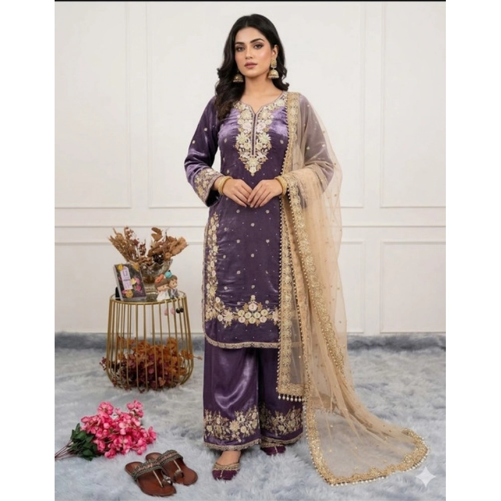 PID-66498-Women-s-Silk-Embroidered-3-4th-Sleeve-Round-Kurti-With-Palazzo-and-Dupatta-Set-Purple-1-1000x1000-1.webp Women's Silk Embroidered 3/4th Sleeve Round Kurti With Palazzo Pant and Dupatta Set (Purple) - Image 1