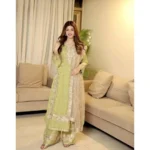 Women's Silk Embroidered 3/4th Sleeve Round Readymade Kurti With Palazzo Pant and Dupatta Set (Pista) - Image 4