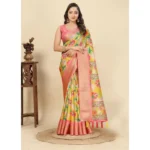 Women's Cotton Silk Floral Printed Saree With Unstitched Blouse 5.5Mtr (Yellow)