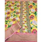 Women's Cotton Silk Floral Printed Saree With Unstitched Blouse 5.5Mtr (Yellow) - Image 3