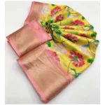 Women's Cotton Silk Floral Printed Saree With Unstitched Blouse 5.5Mtr (Yellow) - Image 2