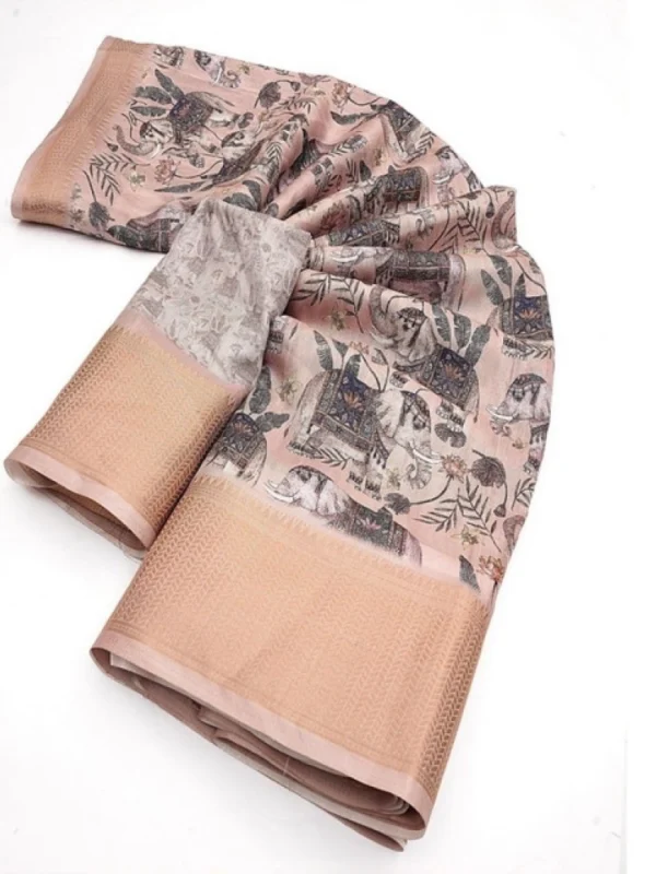 Women's Cotton Silk Printed Saree With Unstitched Blouse 5.5Mtr (Cream-Black)