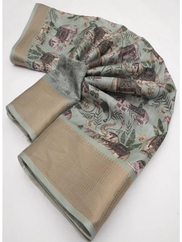 Women's Cotton Silk Printed Saree With Unstitched Blouse 5.5Mtr (Green)