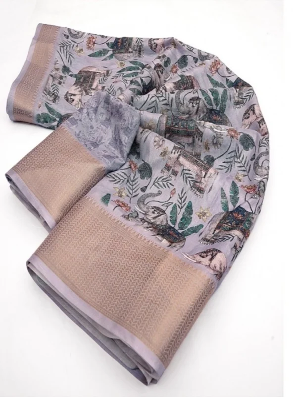 Women's Cotton Silk Printed Saree With Unstitched Blouse 5.5Mtr (Grey)