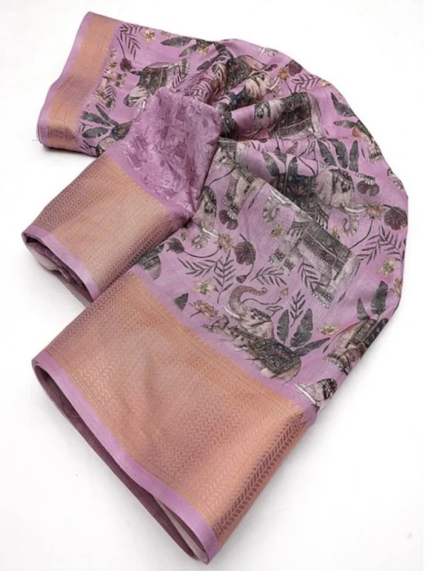 Women's Cotton Silk Printed Saree With Unstitched Blouse 5.5Mtr (Pink)