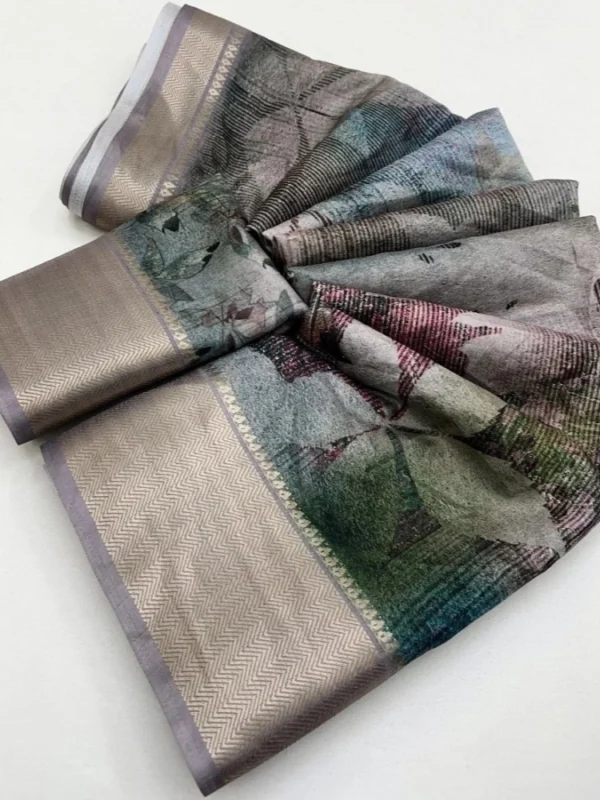 Women's Cotton Silk Printed Saree With Unstitched Blouse 5.5Mtr (Multicolor)