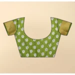 Women's Cotton Blend Printed Saree With Unstitched Blouse 5.5Mtr (Mehandi) - Image 3