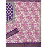Women's Cotton Blend Printed Saree With Unstitched Blouse 5.5Mtr (Purple) - Image 4