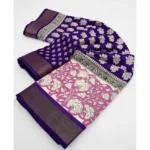 Women's Cotton Blend Printed Saree With Unstitched Blouse 5.5Mtr (Purple) - Image 2