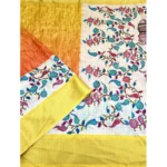 Women's Cotton Blend Floral Printed Saree With Unstitched Blouse 5.5Mtr (Lemon Yellow) - Image 3