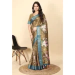 Women's Cotton Blend Floral Printed Saree With Unstitched Blouse 5.5Mtr (Multicolor)