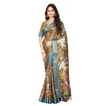 Women's Cotton Blend Floral Printed Saree With Unstitched Blouse 5.5Mtr (Multicolor) - Image 6