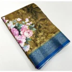 Women's Cotton Blend Floral Printed Saree With Unstitched Blouse 5.5Mtr (Multicolor) - Image 5