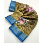 Women's Cotton Blend Floral Printed Saree With Unstitched Blouse 5.5Mtr (Multicolor) - Image 2