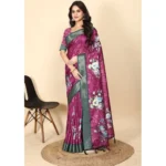 Women's Cotton Blend Floral Printed Saree With Unstitched Blouse 5.5Mtr (Multicolor)