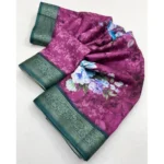 Women's Cotton Blend Floral Printed Saree With Unstitched Blouse 5.5Mtr (Multicolor) - Image 2
