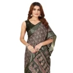 Women's Cotton Blend Printed Saree With Unstitched Blouse 5.5Mtr (Black) - Image 6