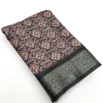 Women's Cotton Blend Printed Saree With Unstitched Blouse 5.5Mtr (Black) - Image 5